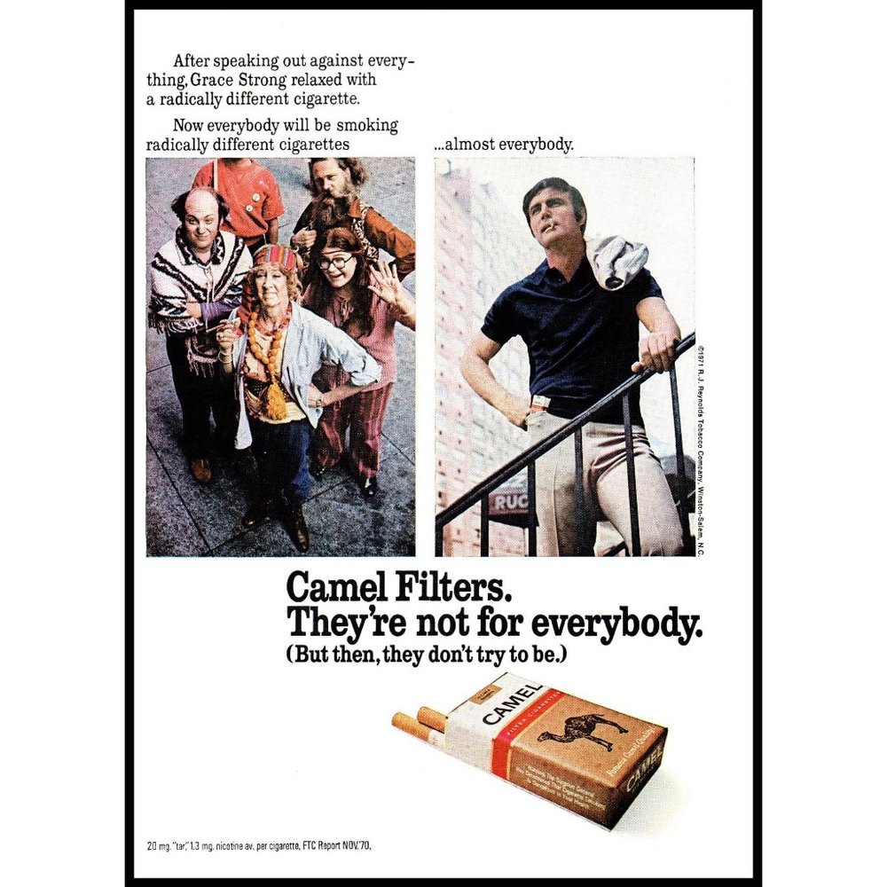 1971 Camel Cigarettes Vintage Print Ad Hippy Radically Different Wall Art 8x11